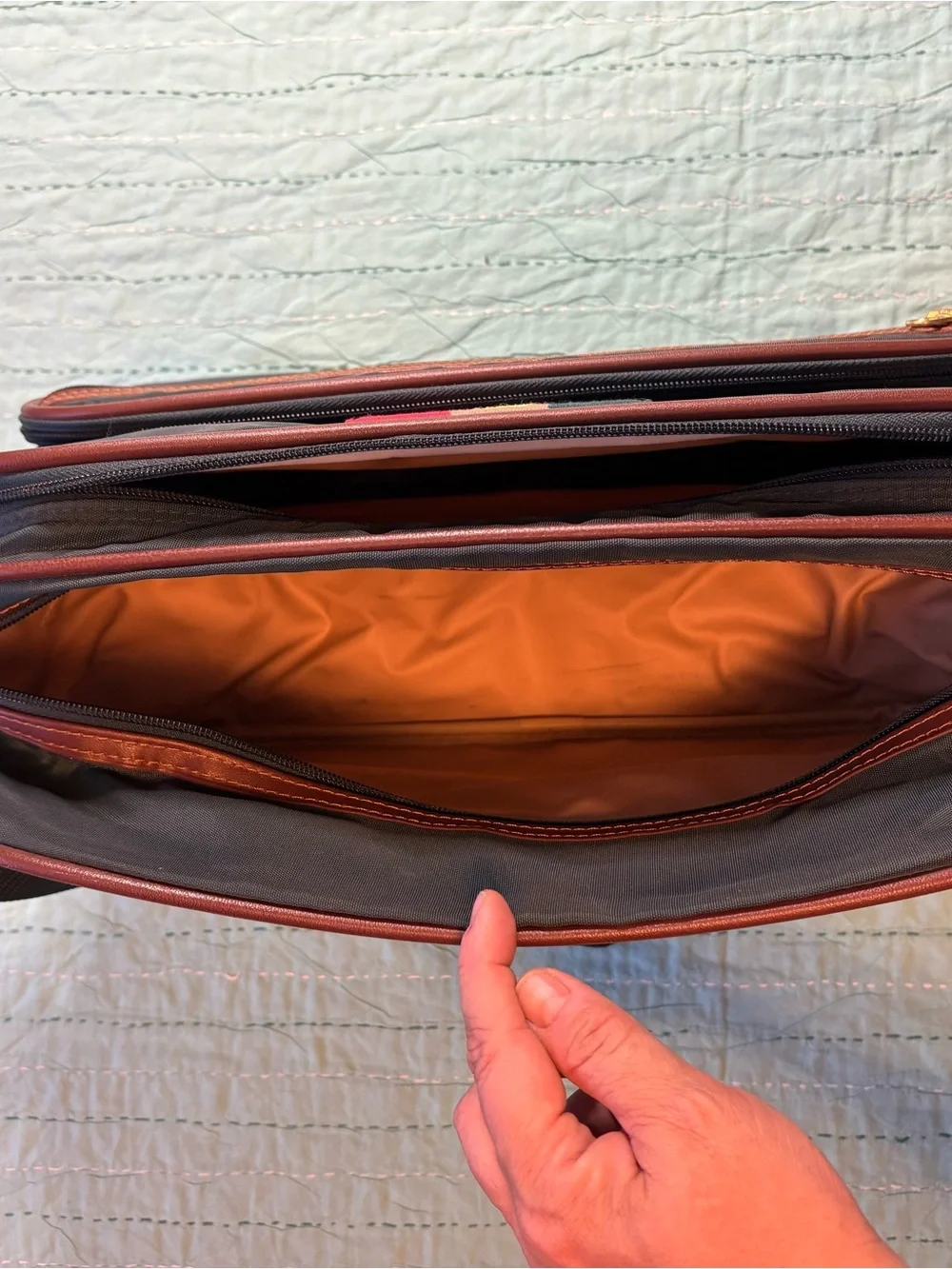 Vintage Lark Travel Flight Bag Nylon Faux Leather Trim Multi Pocket 1980s